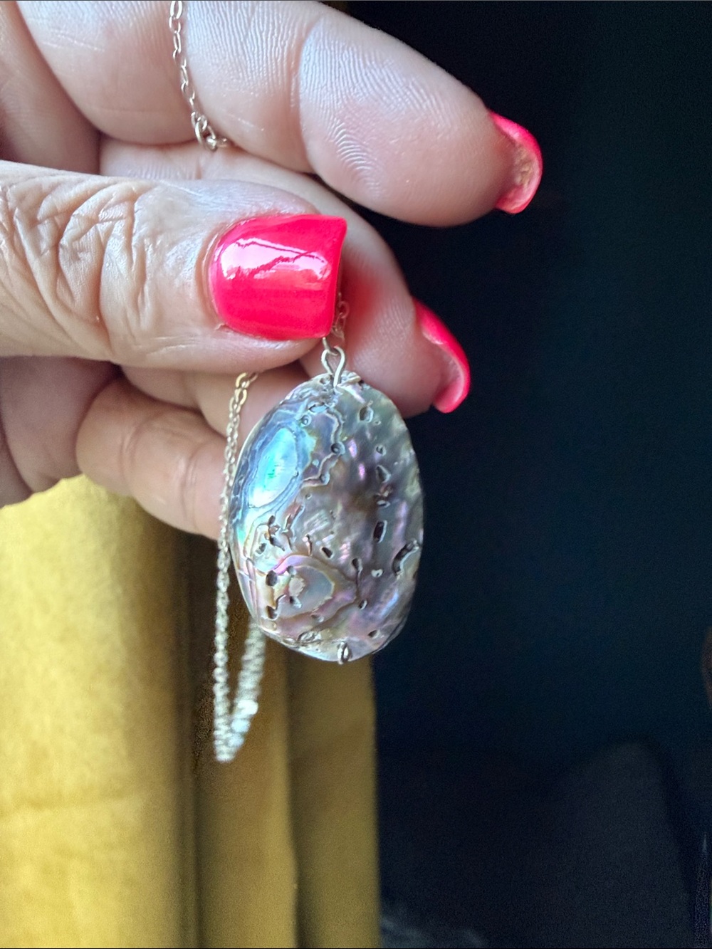 Iridescent Abalone Shell Pendant Necklace - Pink Hues